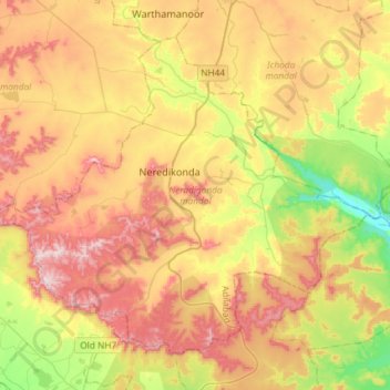 Neradigonda mandal topographic map, elevation, terrain