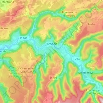 Ornans topographic map, elevation, terrain