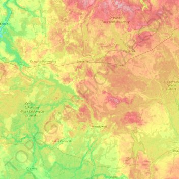 powiat drawski topographic map, elevation, terrain