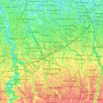 South Tangerang topographic map, elevation, terrain