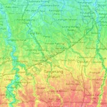 Tangerang Selatan topographic map, elevation, terrain