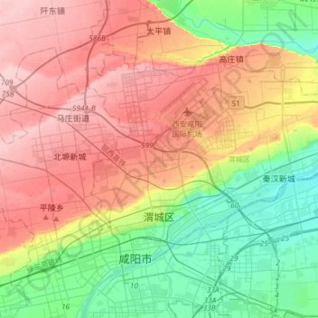 Weicheng District topographic map, elevation, terrain