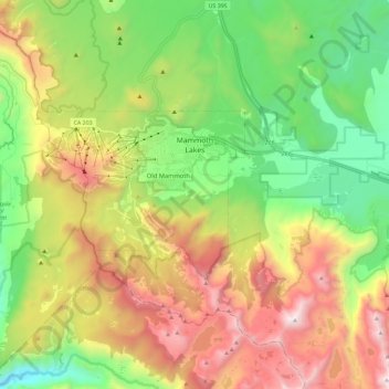 Mammoth Lakes topographic map, elevation, terrain