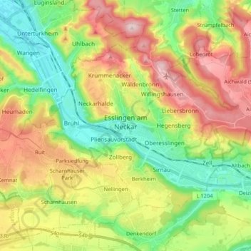 Esslingen am Neckar topographic map, elevation, terrain