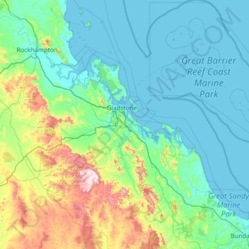 Gladstone Regional topographic map, elevation, terrain