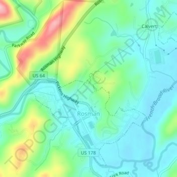 Rosman topographic map, elevation, terrain