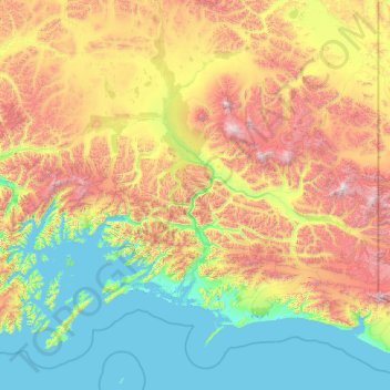 Valdez-Cordova topographic map, elevation, terrain