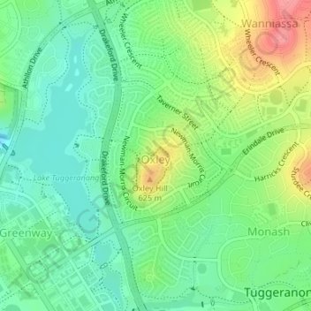 Oxley topographic map, elevation, terrain