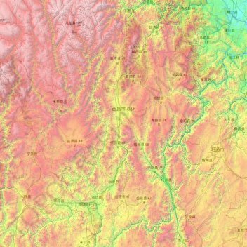 凉山彝族自治州 ꆃꎭꆈꌠꊨꏦꏱꅉꍏ topographic map, elevation, terrain