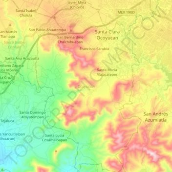 Ocoyucan topographic map, elevation, terrain