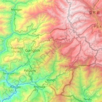 Gangtok district topographic map, elevation, terrain