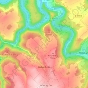 Liebschütz topographic map, elevation, terrain