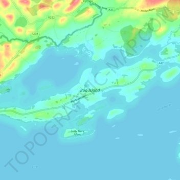 Boa Island topographic map, elevation, terrain