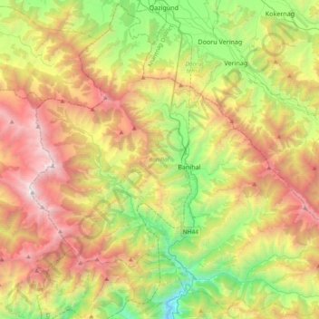 Banihal topographic map, elevation, terrain