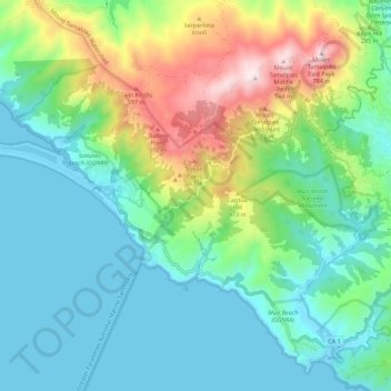 Mount Tamalpais State Park topographic map, elevation, terrain