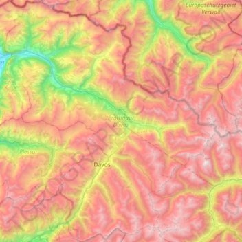 Prättigau/Davos topographic map, elevation, terrain