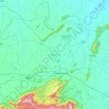 Oddanchatram topographic map, elevation, terrain