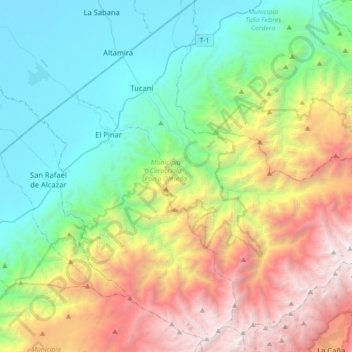 Municipio Caracciolo Parra Olmedo topographic map, elevation, terrain