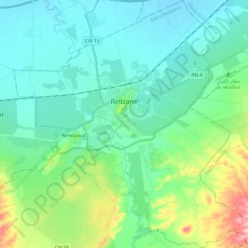 Relizane topographic map, elevation, terrain