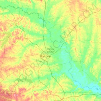 Panola County topographic map, elevation, terrain