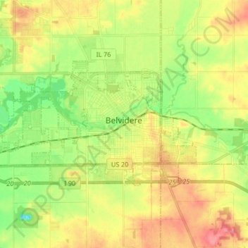 Belvidere topographic map, elevation, terrain