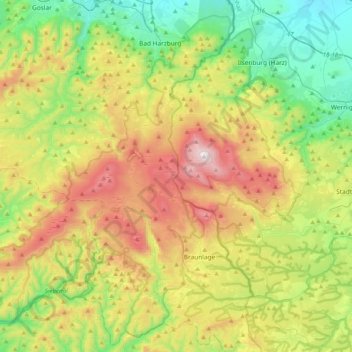 Nationalpark Harz topographic map, elevation, terrain