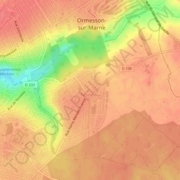 Noiseau topographic map, elevation, terrain