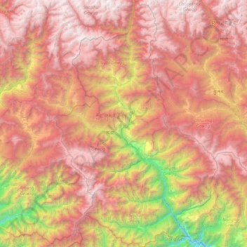 Trongsa District topographic map, elevation, terrain