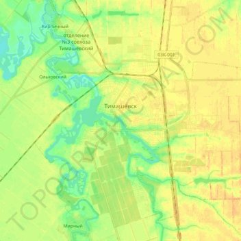 Timashevsk topographic map, elevation, terrain