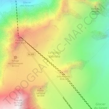 La Vallée Blanche topographic map, elevation, terrain