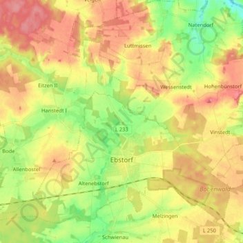 Ebstorf topographic map, elevation, terrain