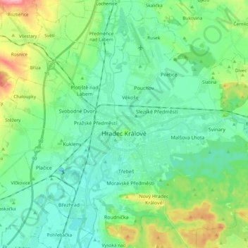 Hradec Králové topographic map, elevation, terrain