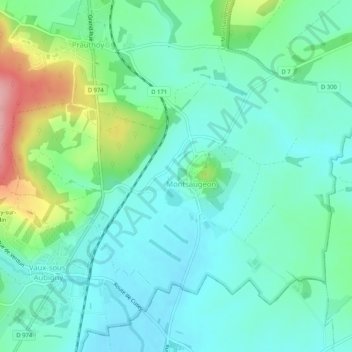 Montsaugeon topographic map, elevation, terrain