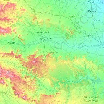 Sangamner topographic map, elevation, terrain