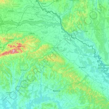 Comitat de Koprivnica-Križevci topographic map, elevation, terrain
