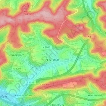 Eberstadt topographic map, elevation, terrain