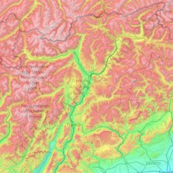 Trentino-Alto Adige topographic map, elevation, terrain