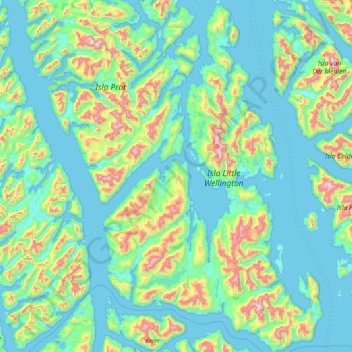 Isla Little Wellington topographic map, elevation, terrain