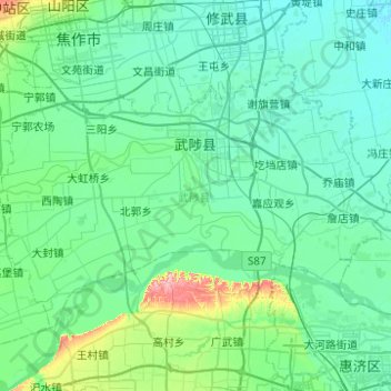 Wuzhi County topographic map, elevation, terrain