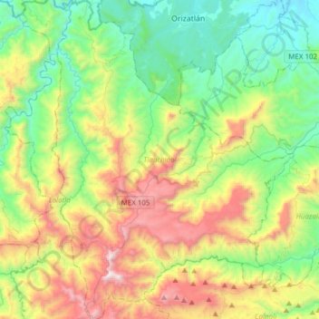 Tlanchinol topographic map, elevation, terrain