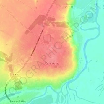 Колывань topographic map, elevation, terrain
