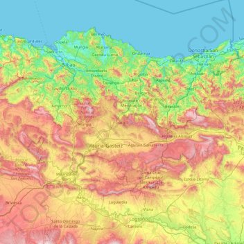 Pays basque topographic map, elevation, terrain