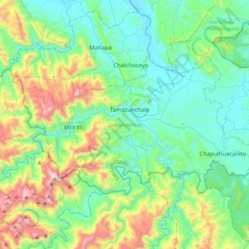 Tamazunchale topographic map, elevation, terrain