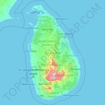 Sri Lanka topographic map, elevation, terrain