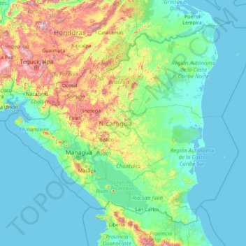 Nicaragua topographic map, elevation, terrain