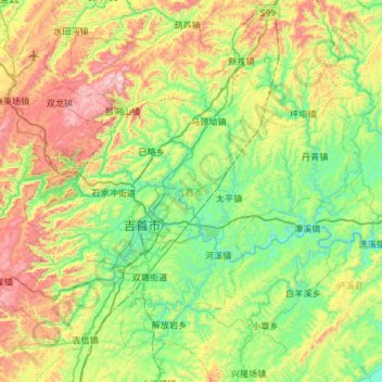 吉首市 topographic map, elevation, terrain