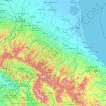 Romagna topographic map, elevation, terrain