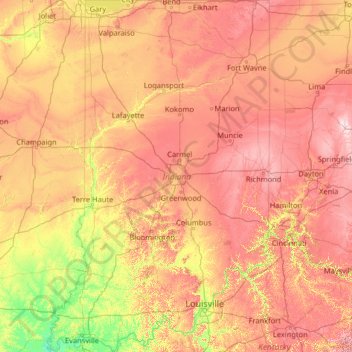 Indiana topographic map, elevation, terrain