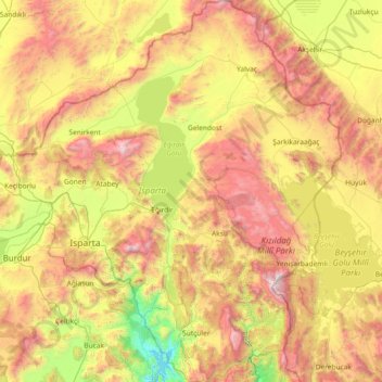 Isparta topographic map, elevation, terrain