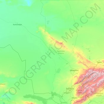 Turkistan Region topographic map, elevation, terrain